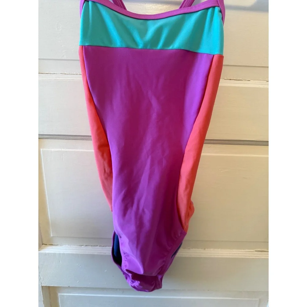 Speedo‎ Color Block One Piece Swimsuit Women Teal Pink Purple Athletic Swim 32